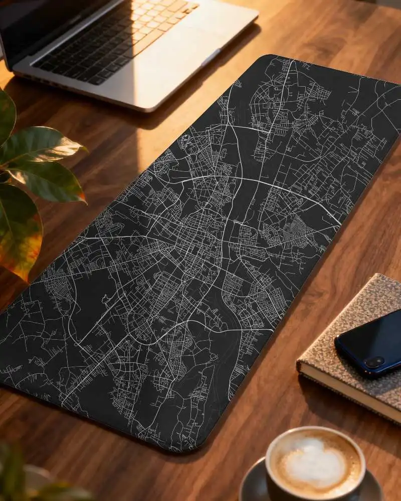 Premium Gaming Pad Mockup For Desktop Workstation With Laptop And Accessories On Wooden Desk