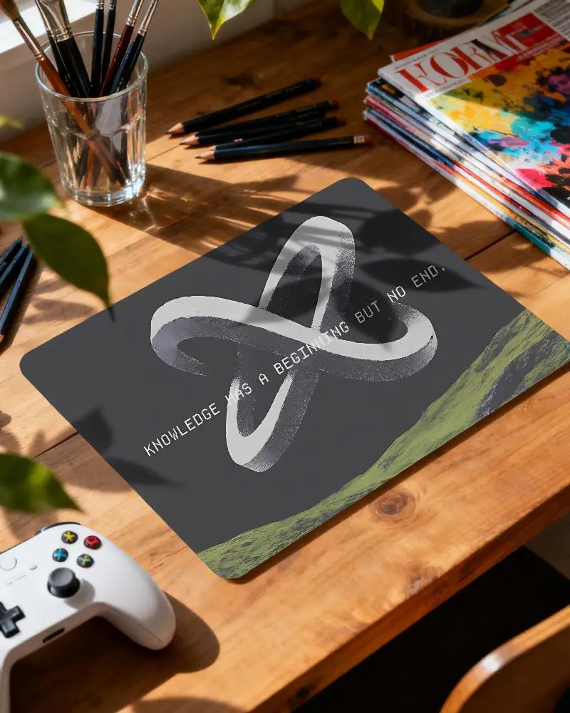 Gaming Pad Mockup On Wooden Desk With Controller Pencils And Magazines For Design Showcase