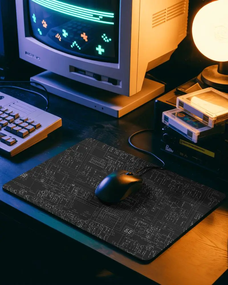 Retro Gaming Pad Mockup With Classic Monitor Neon Screen And Desk Setup