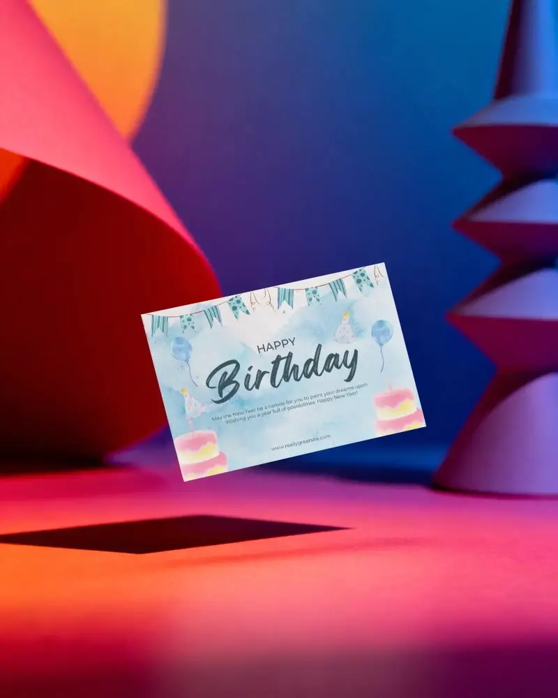 Minimalist Greeting Card Mockup Suspended Over Innovative Modern Abstract Setting