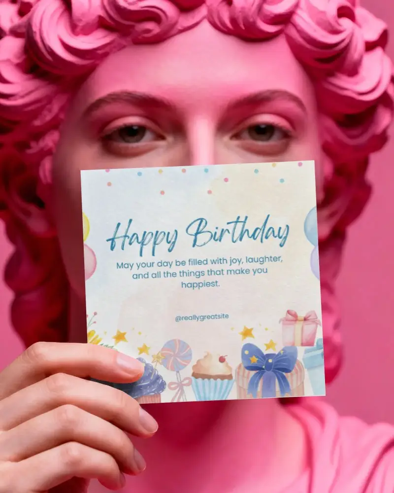 Square Greeting Card Mockup Held By Statue With Stylish Texture For Design