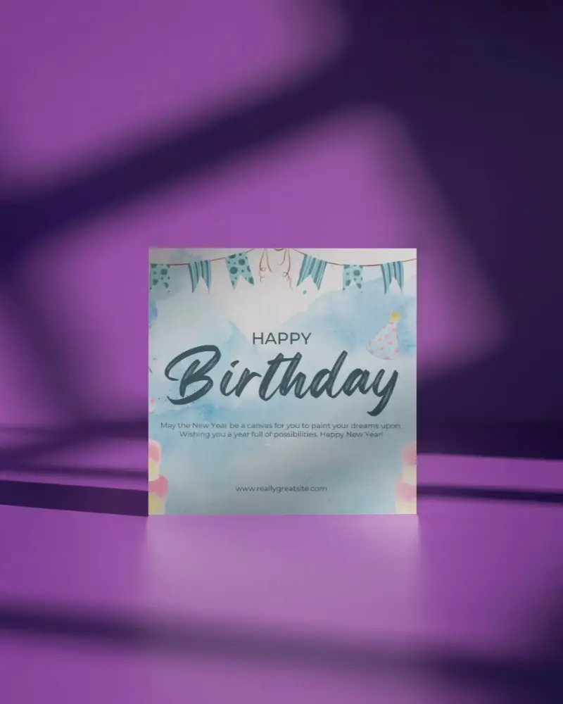 Realistic Square Greeting Card Mockup Minimalistic Style On Shadowed Purple Background
