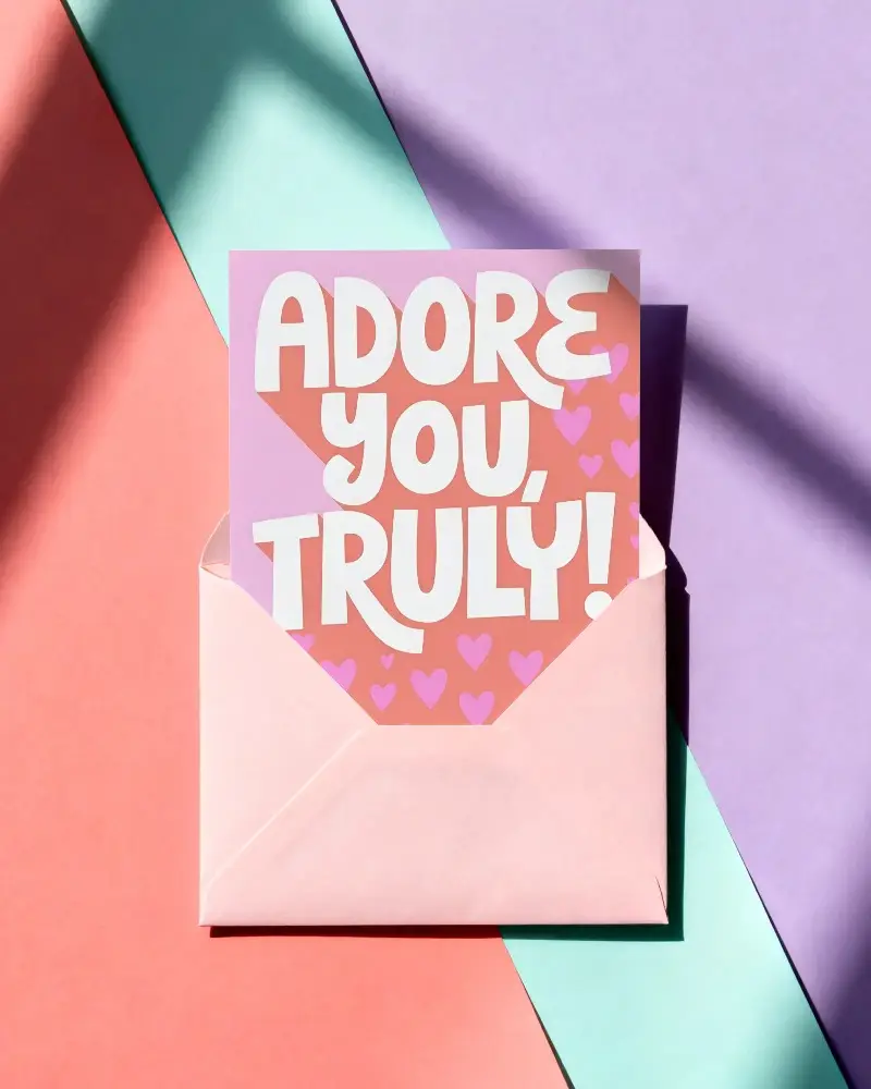 Minimalist Greeting Card Mockup With Envelope On Abstract Multicolor Surface Photo