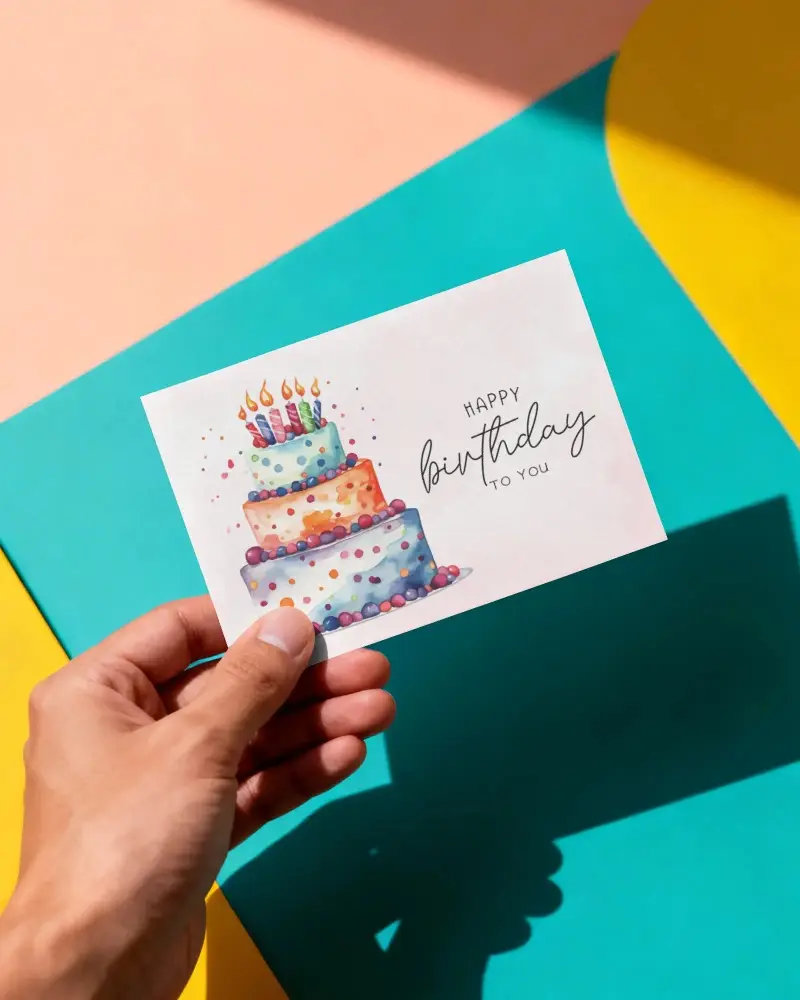 Minimalist Greeting Card Mockup In Hand Showcasing Blank Surface For Personalized Prints