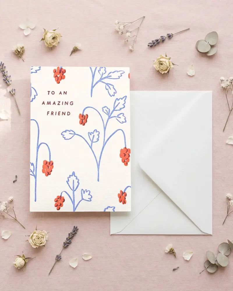 Blank Textured Greeting Card With Envelope On Feminine Floral Background For Invitations