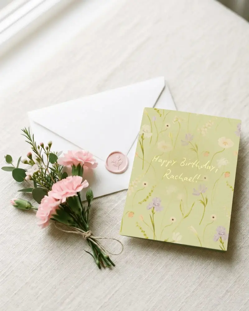 Blank Greeting Card Mockup With Envelope And Floral Decor Perfect For Invitations