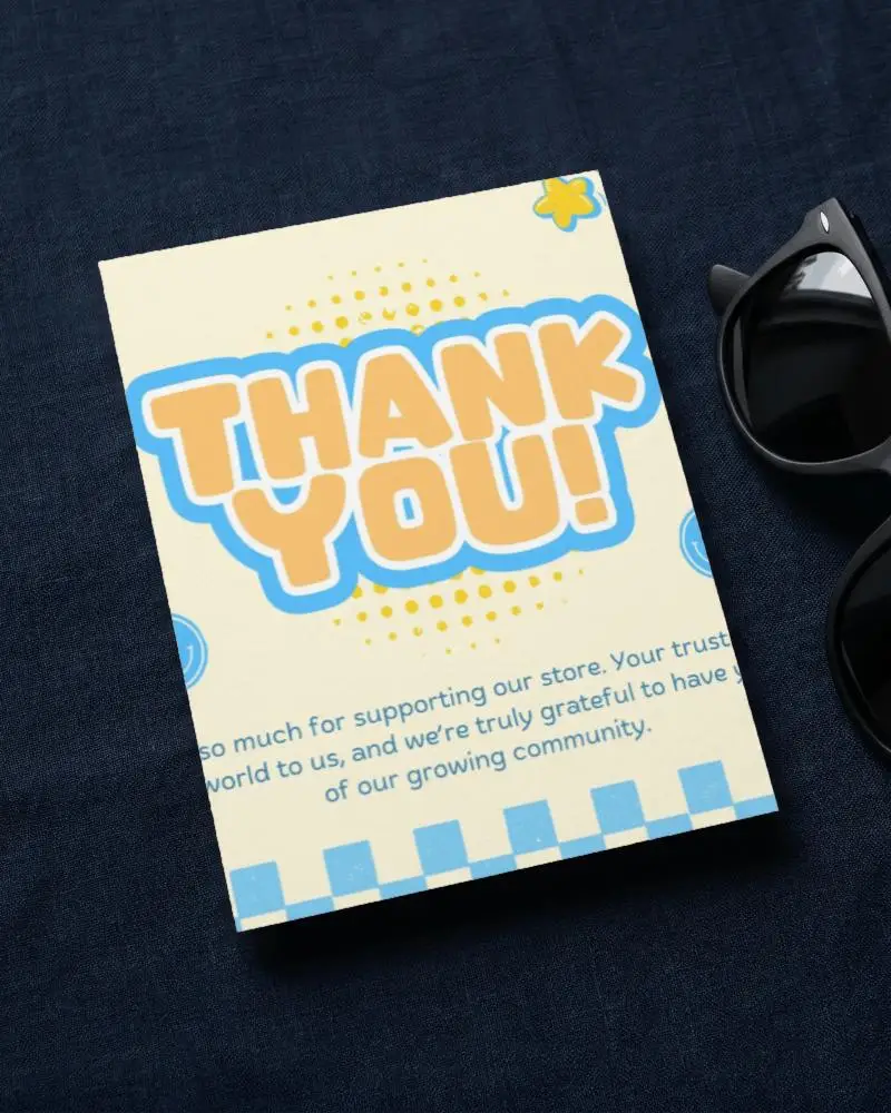 Blank Greeting Card Mockup On Textured Fabric Background With Sunglasses Accessory View