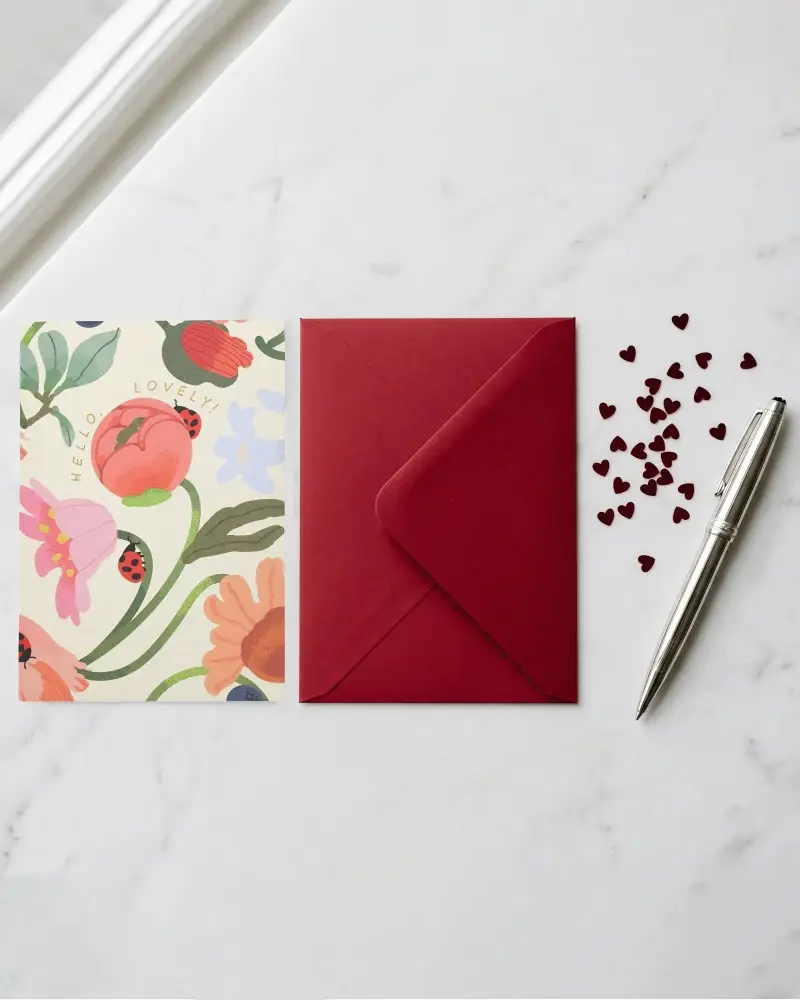Blank Greeting Card Mockup With Envelope And Pen For Personalized Message Design