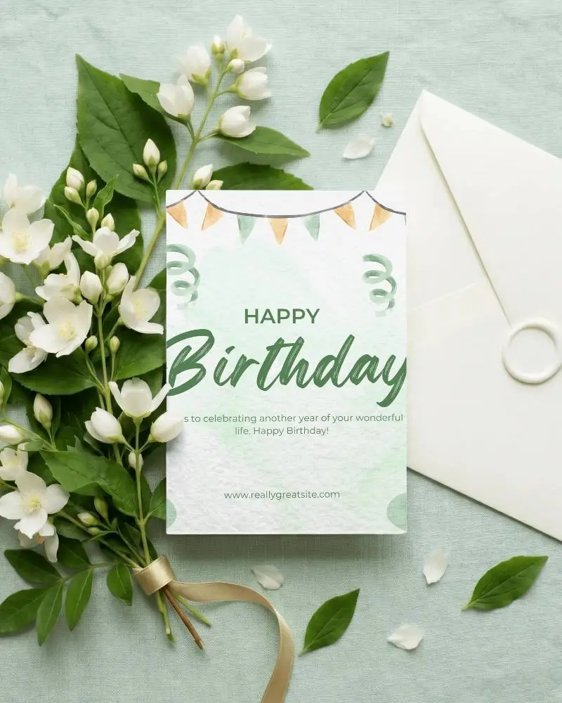Blank Textured Paper Greeting Card Mockup With Envelopes And White Floral Arrangement
