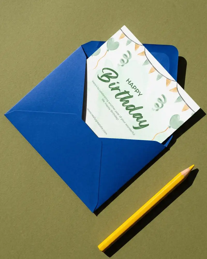 Blank Greeting Card With Envelope And Pencil For Handwritten Notes And Custom Messages
