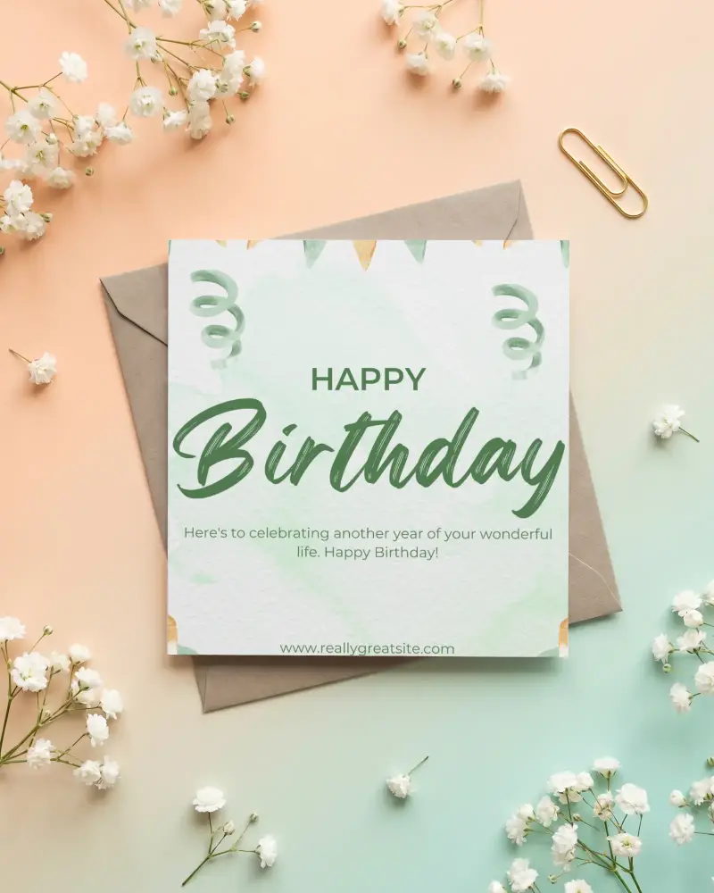 Square Greeting Card Mockup On Pastel Background With Envelopes And Flowers Decoration