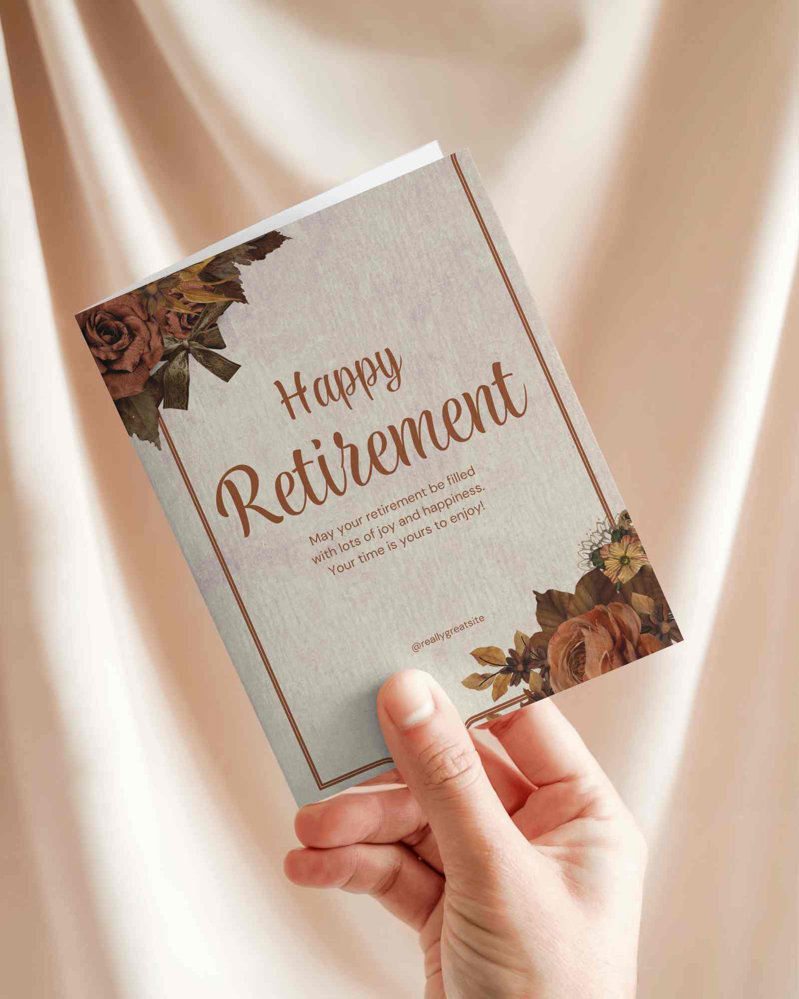 Hand Holding Greeting Card Mockup Against Beige Fabric Backdrop Textured Paper Soft Natural Light Warm Minimalist Scene