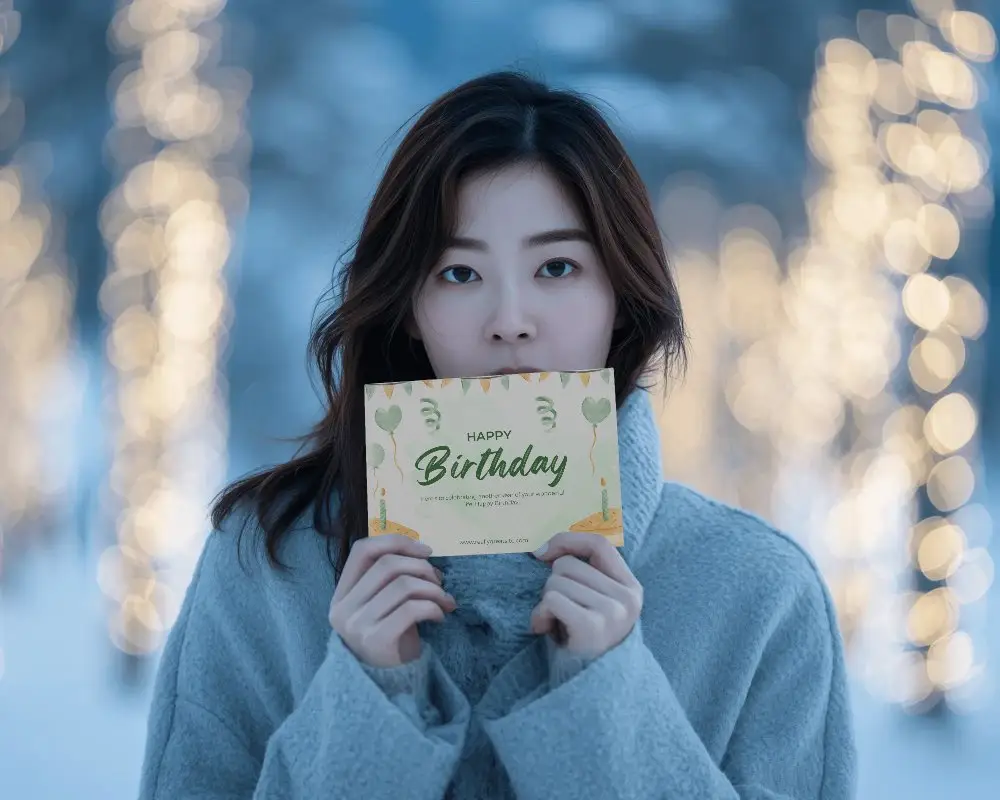 Winter Greeting Card Mockup Cozy Outdoor Scene With Soft Lights And Snow