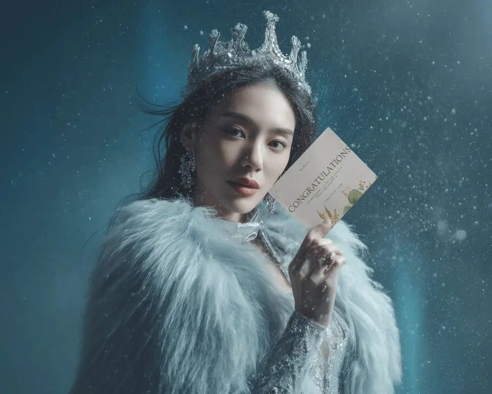 Winter Queen Greeting Card Mockup Elegant Icy Aesthetic With Crown And Snow