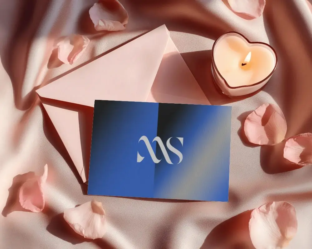 Valentine Greeting Card Mockup Love Theme With Candle And Satin Background