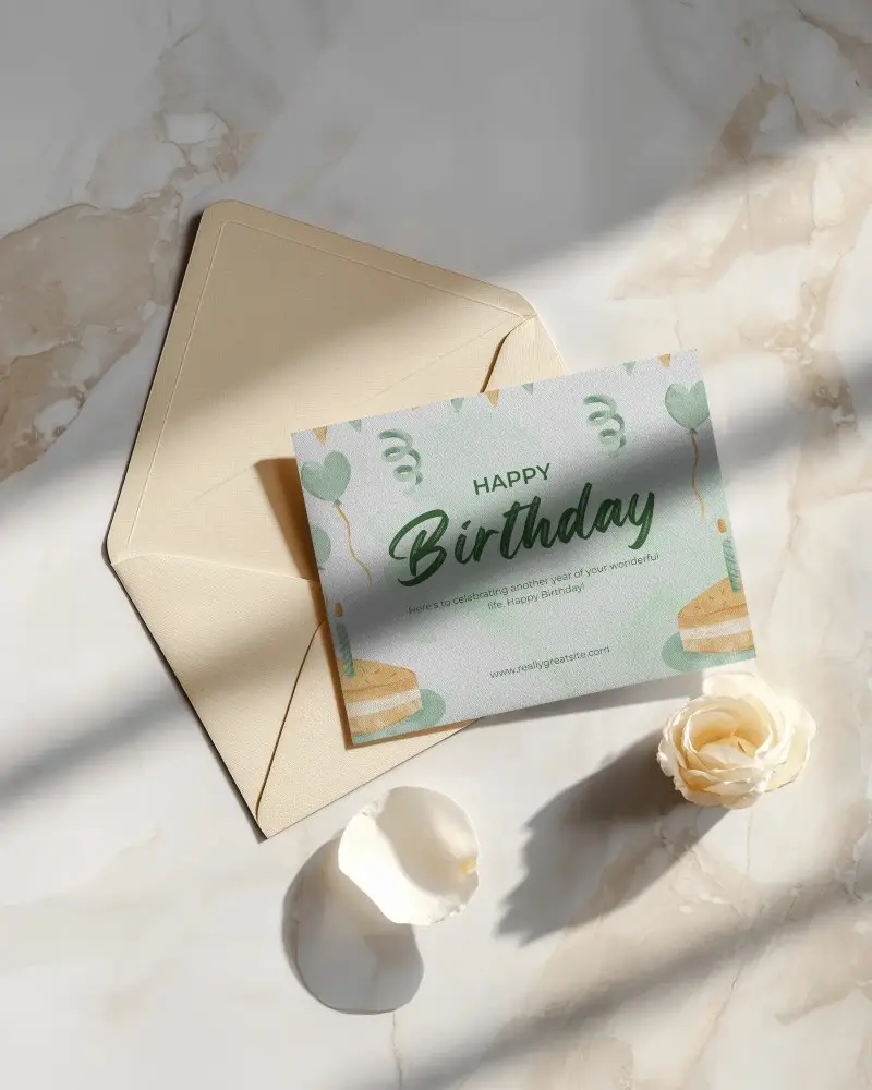 Elegant Greeting Card Mockup Neutral Envelope On Marble With Soft Light