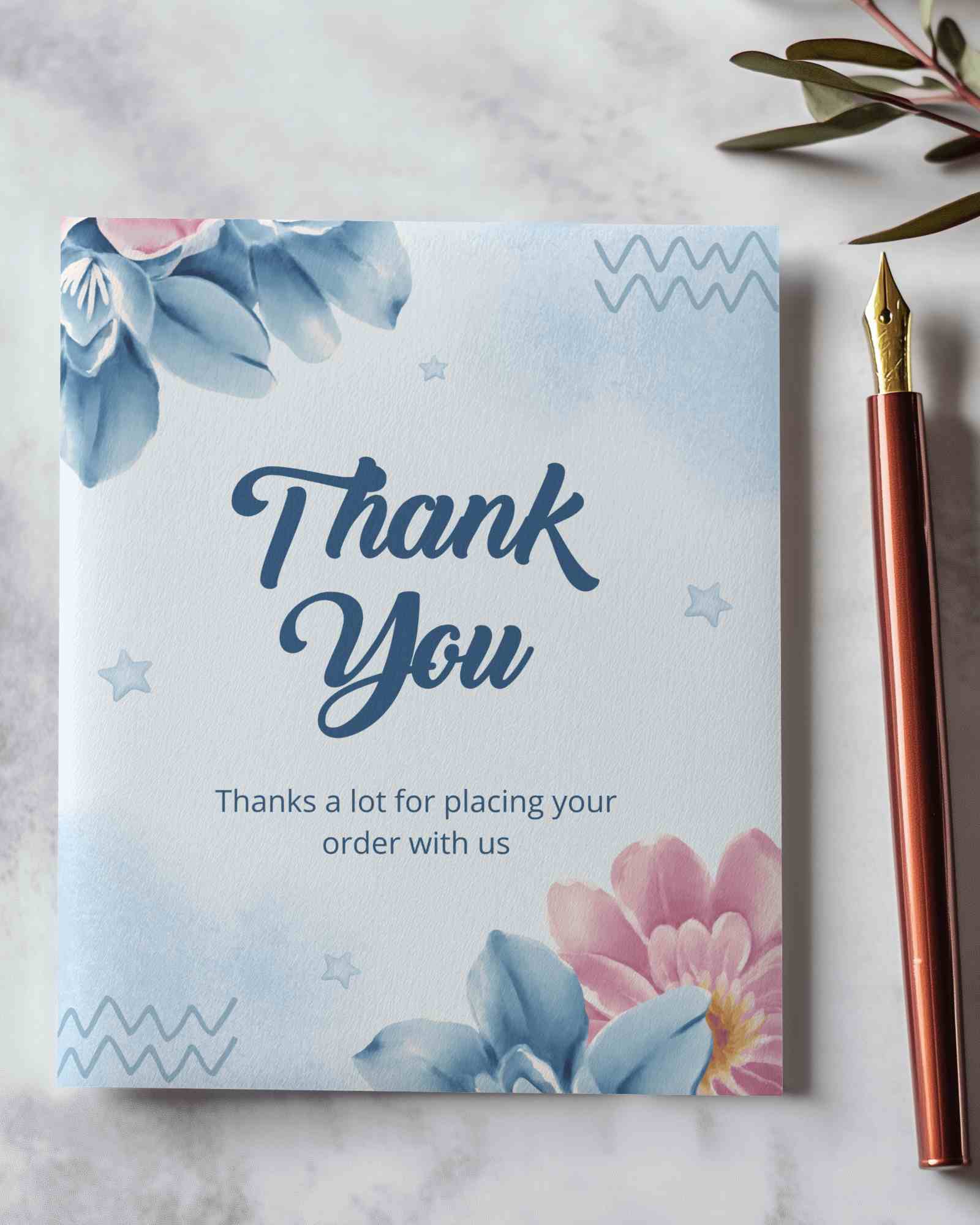 Elegant Greeting Card Mockup Classic White Card On Marble Surface With Luxury Fountain Pen