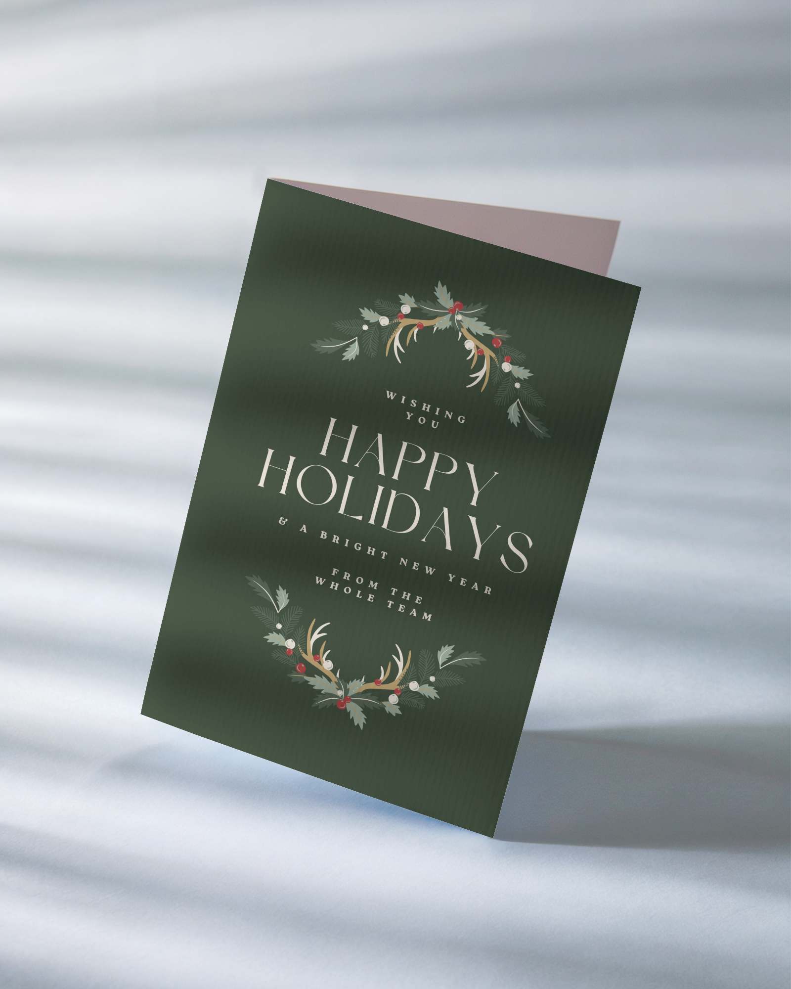 Soft Light Greeting Card Mockup Standing Card On Textured Surface With Natural Shadowing Elegant And Minimalist Design Showcase