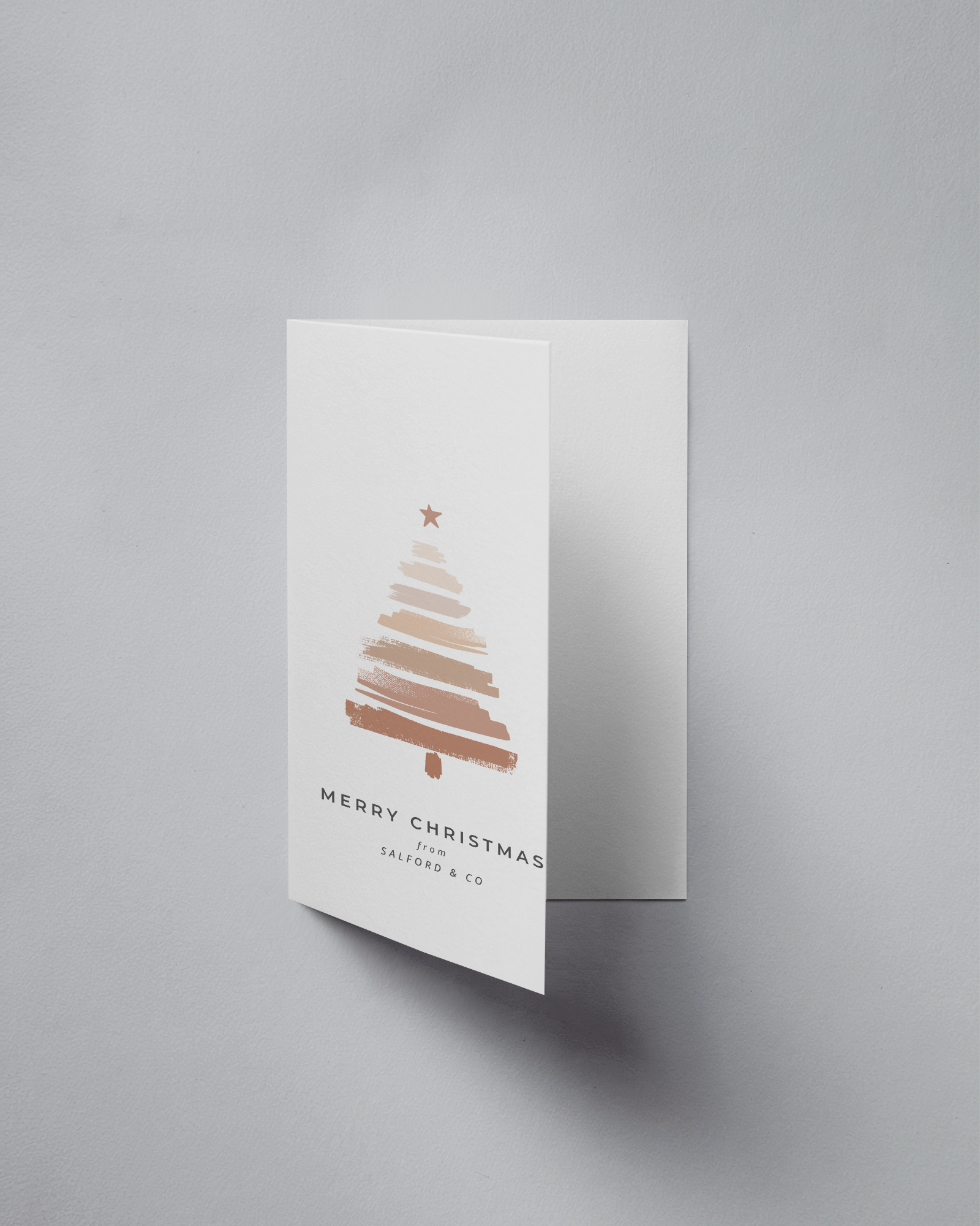 Minimalist Folded Greeting Card Mockup Floating On Light Grey Background Soft Shadows And Clean Design Layout