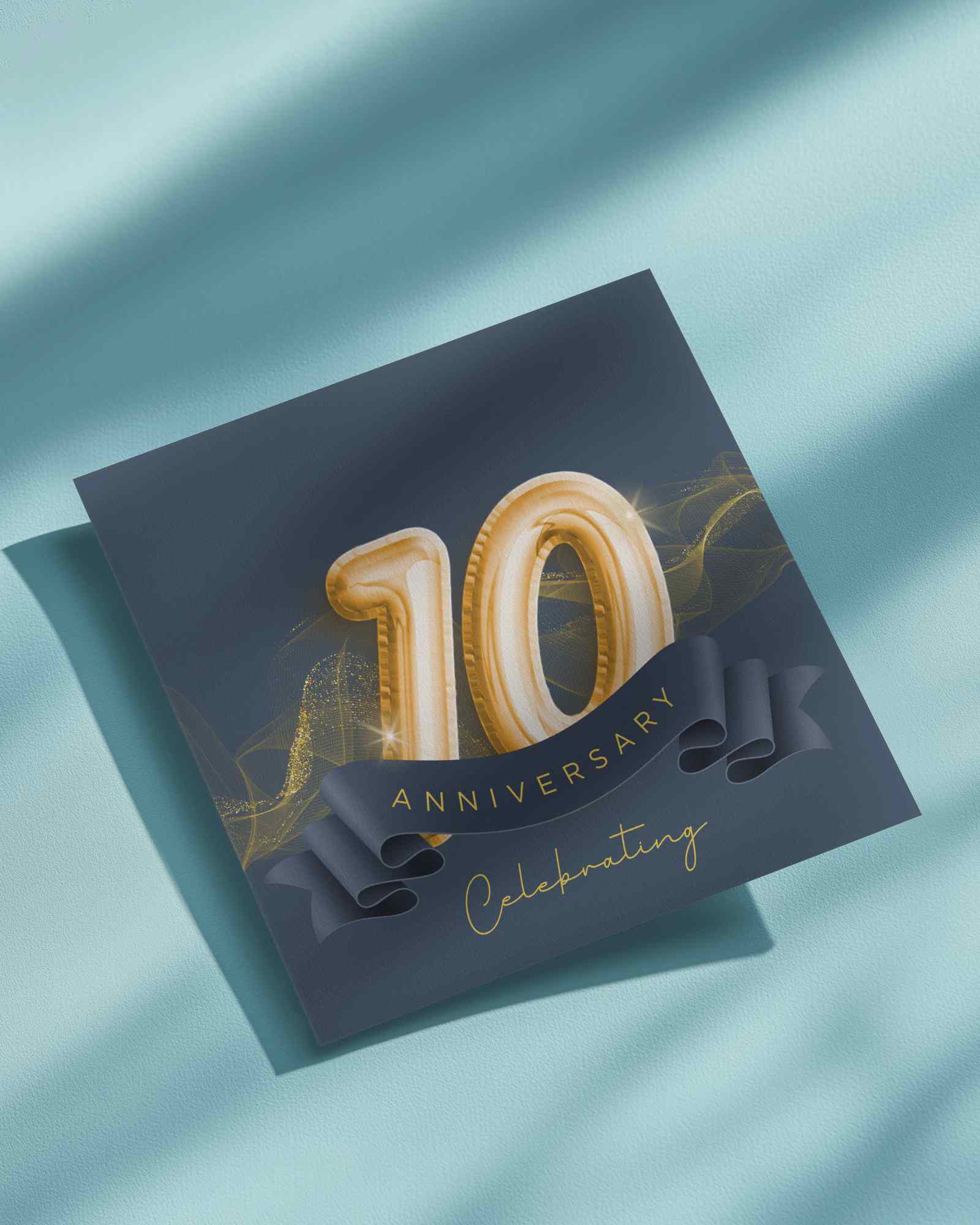 Square Greeting Card Mockup On Light Blue Background With Soft Shadows Minimal Aesthetic Clean Top View Design