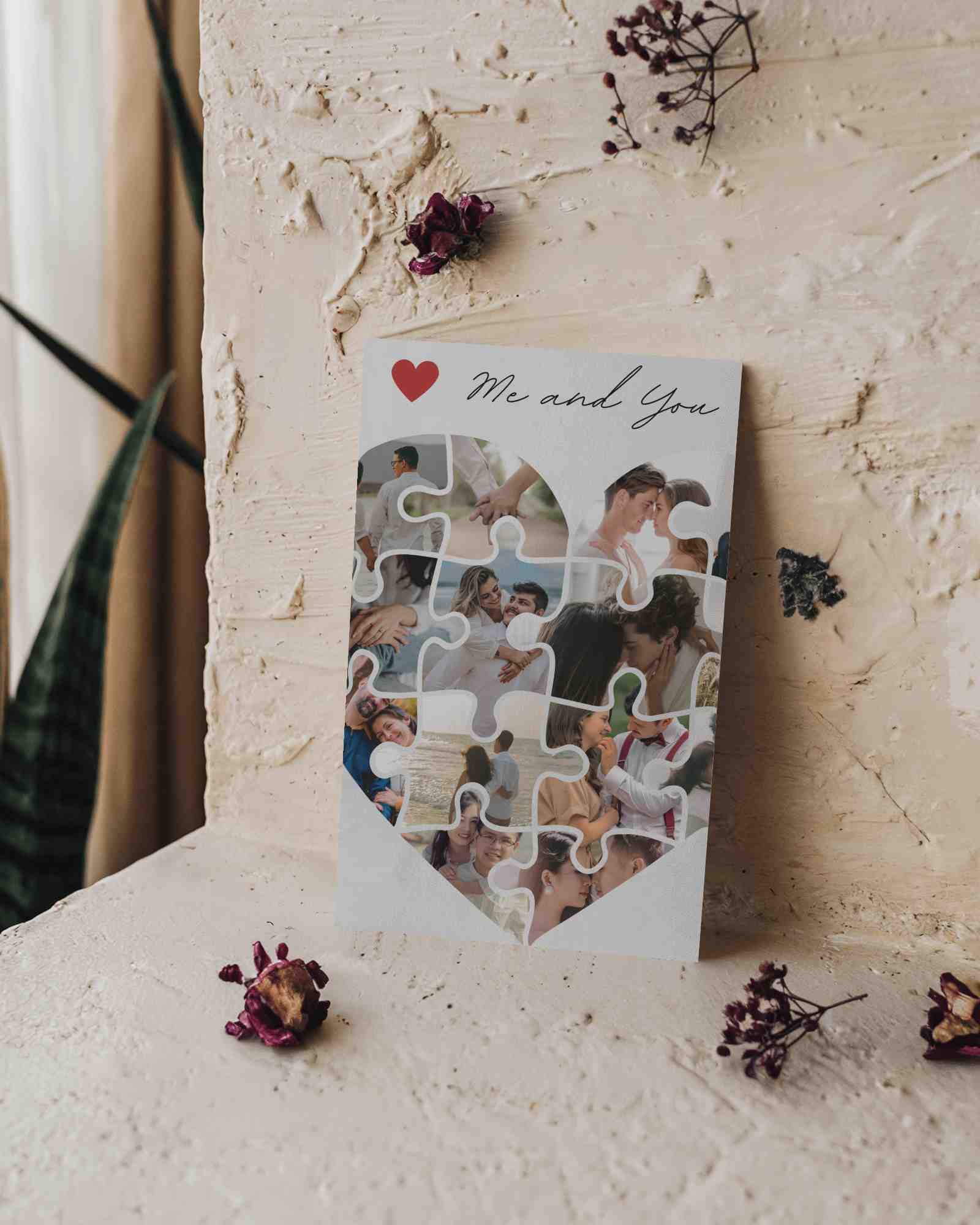 Earthy Rustic Greeting Card Mockup Leaning On Textured Wall With Dried Flowers Boho Aesthetic Soft Natural Lighting