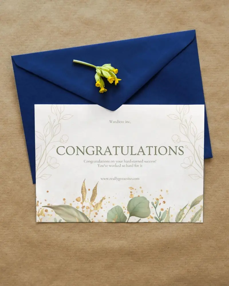 Greeting Card Enclosed In An Envelope With Flower Lying On It 13