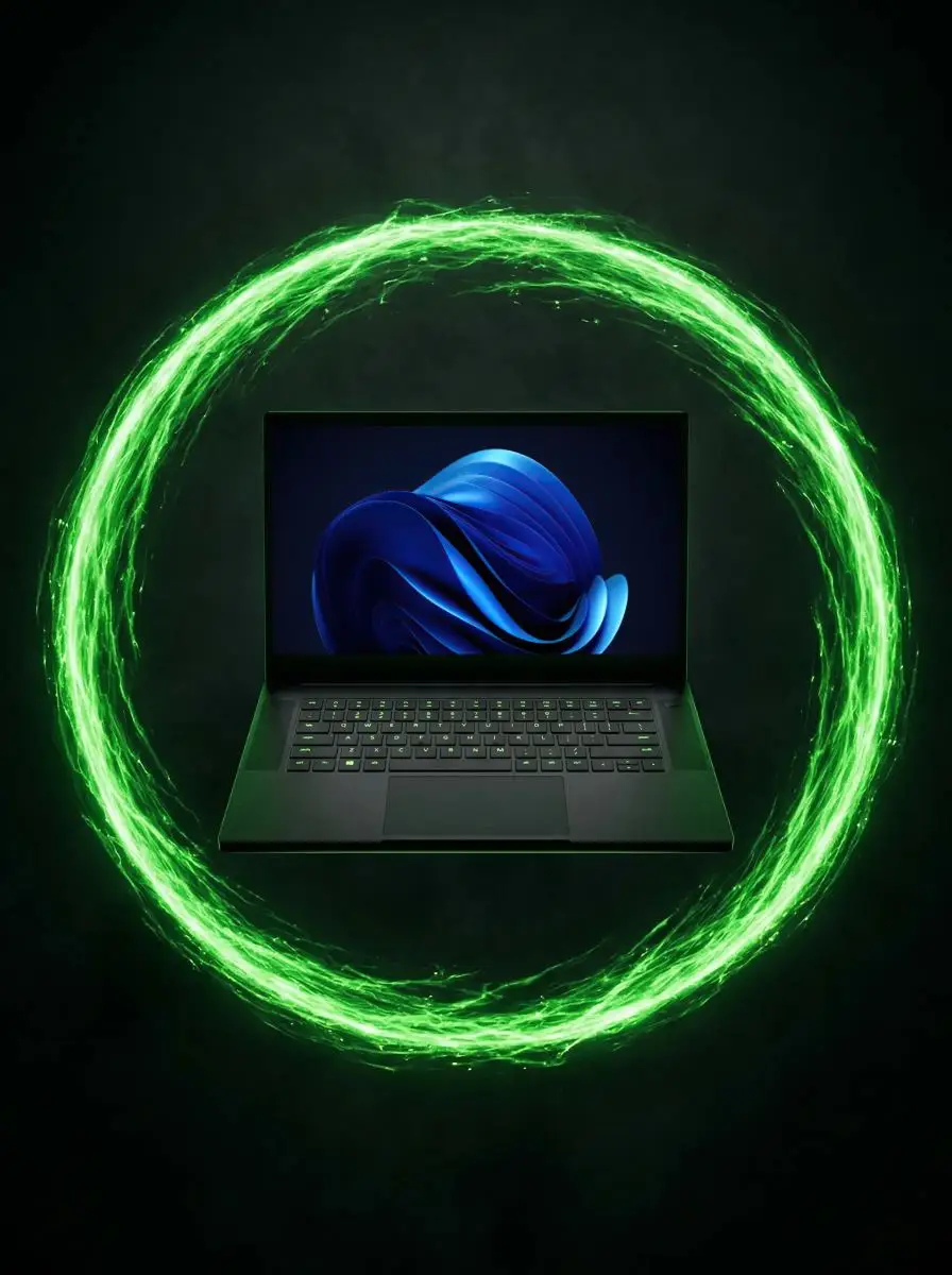 Futuristic Laptop Mockup With Glowing Energy Ring For Digital Marketing Presentations