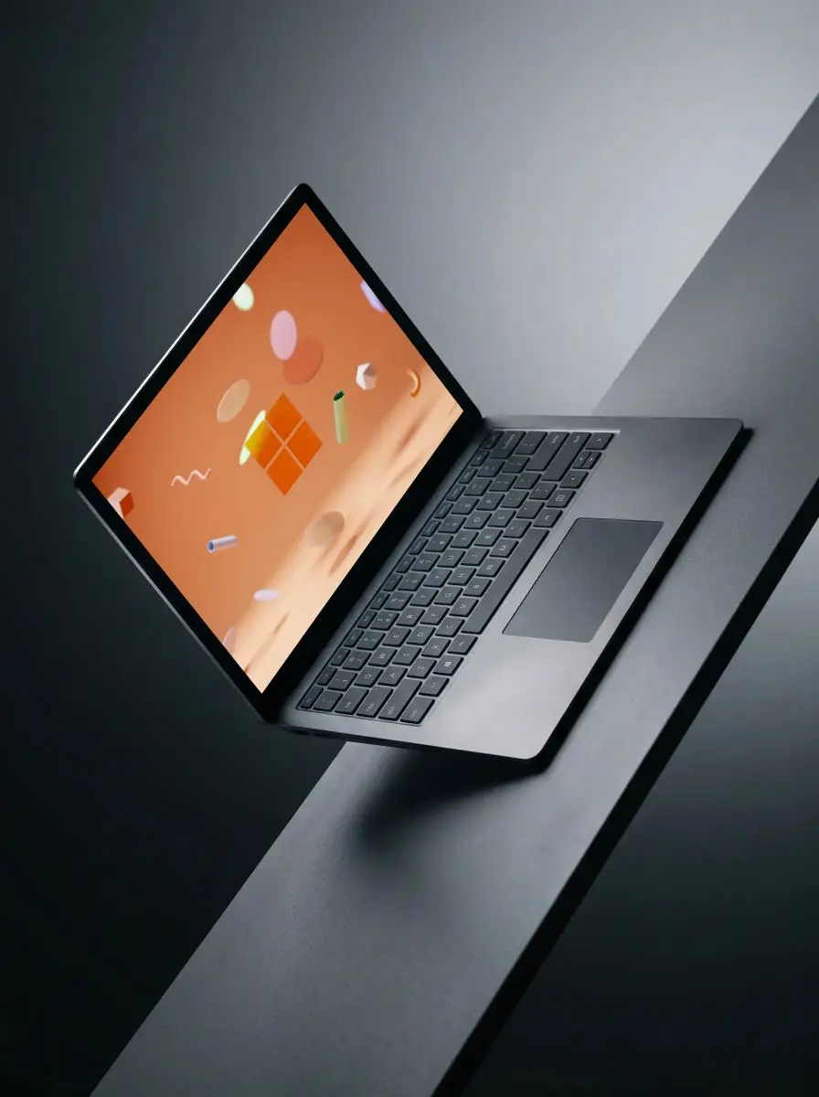 Sleek Modern Laptop Mockup With Keyboard Layout Placed On Angled Surface For Web Design