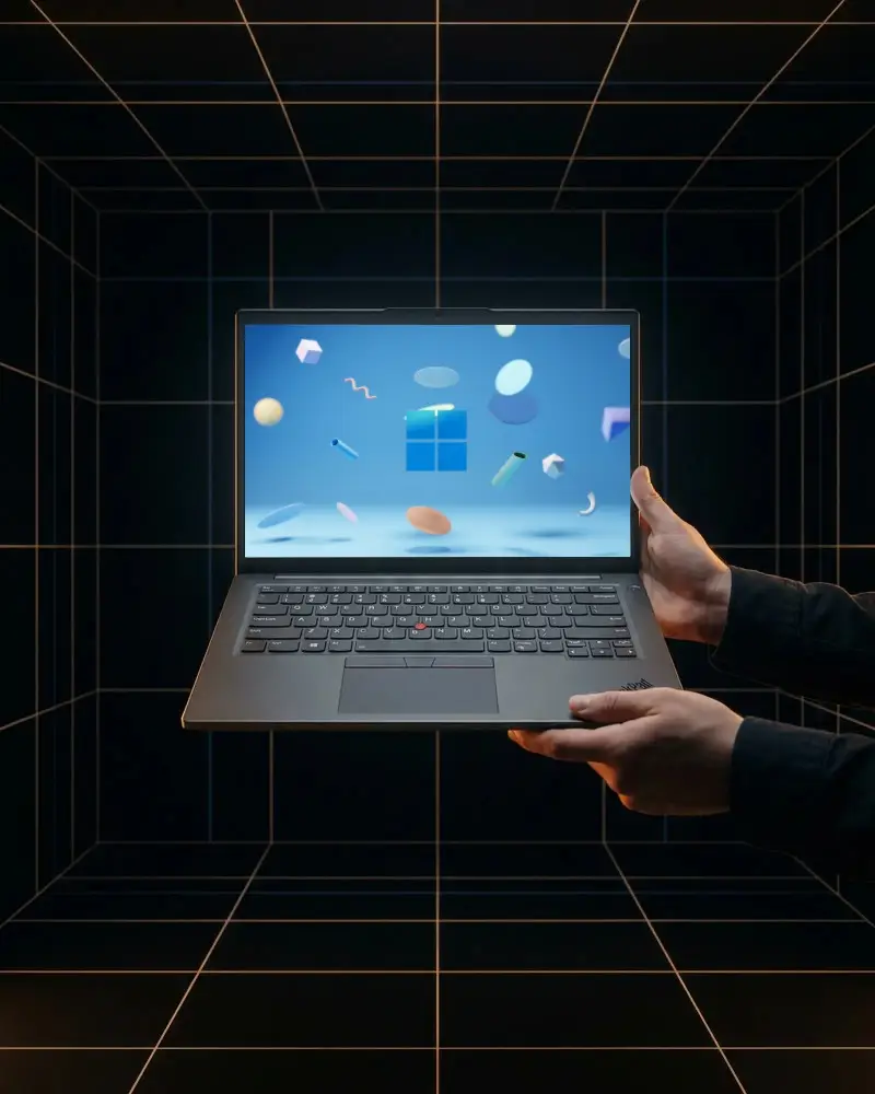 Sleek Modern Laptop Mockup Isolated On Dark Grid Background With Keyboard And Screen View