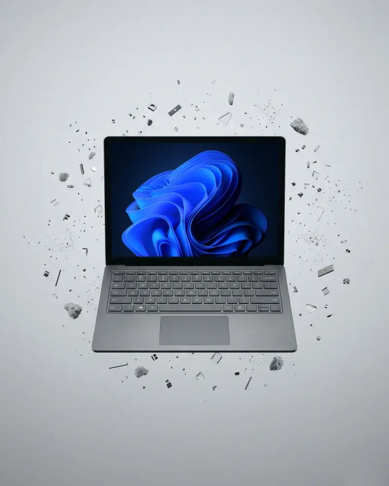 Ultra Slim Laptop Mockup With Floating Elements Minimalist Technology Showcase For Modern Websites