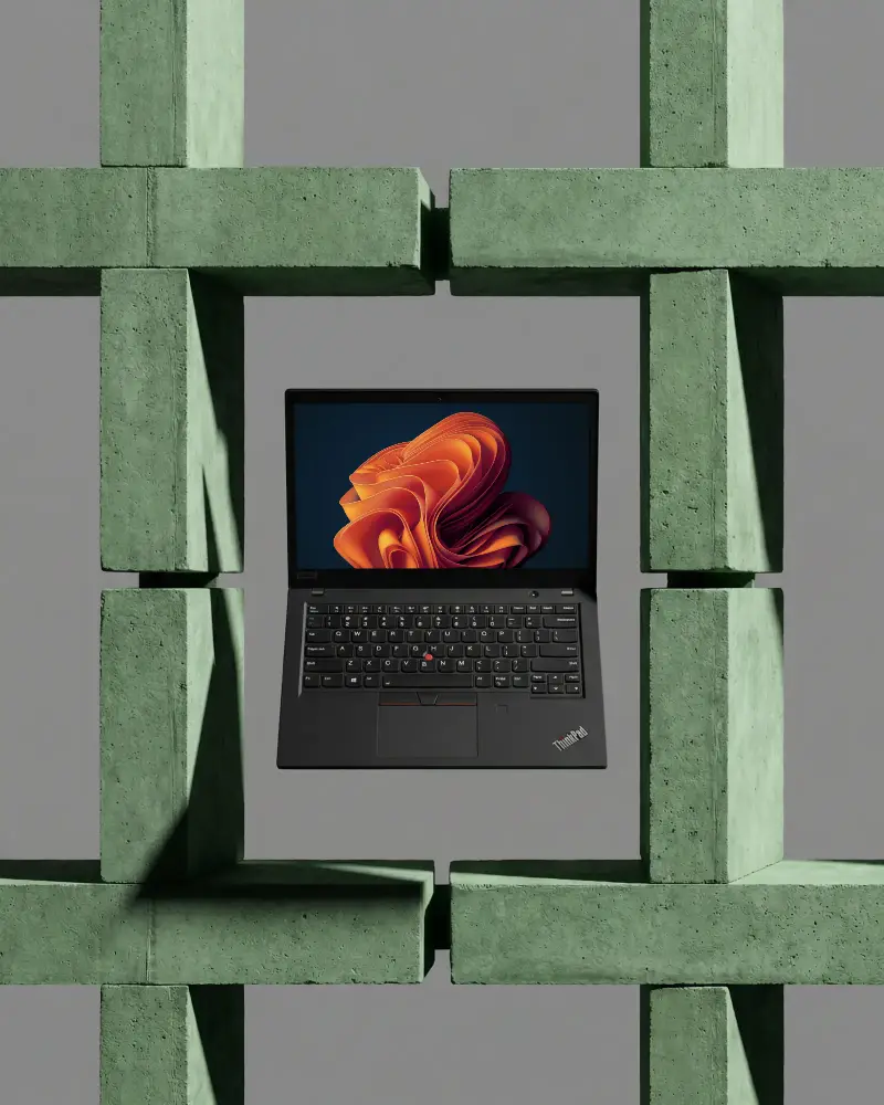 Sleek Thinkpad Laptop Mockup In Flat Lay View On Abstract Architectural Background