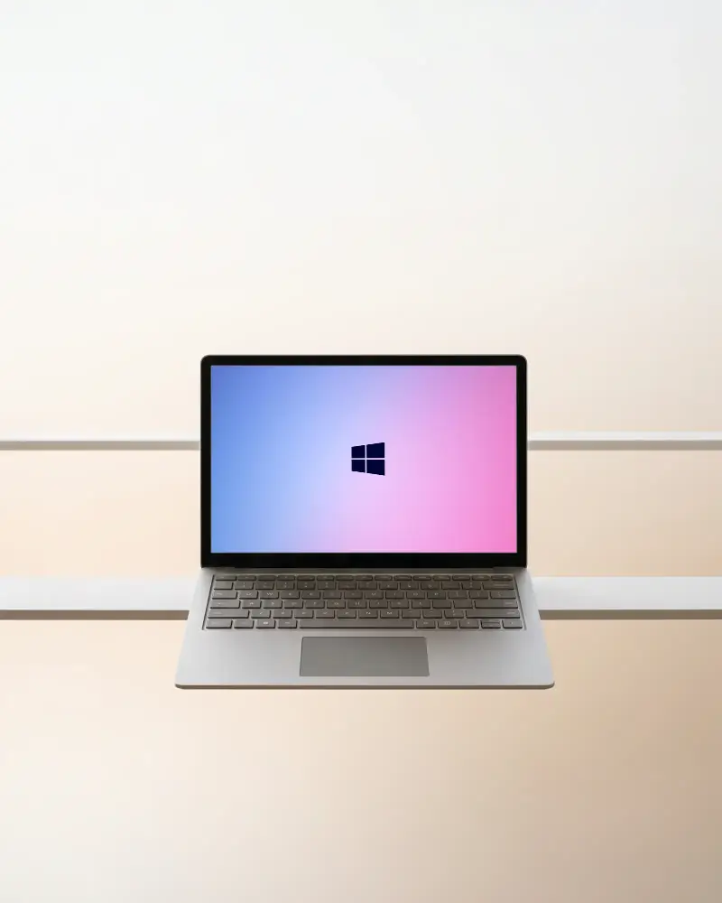 Microsoft Laptop Mockup With Blank Screen Isolated On Minimalist Gradient Background For Design