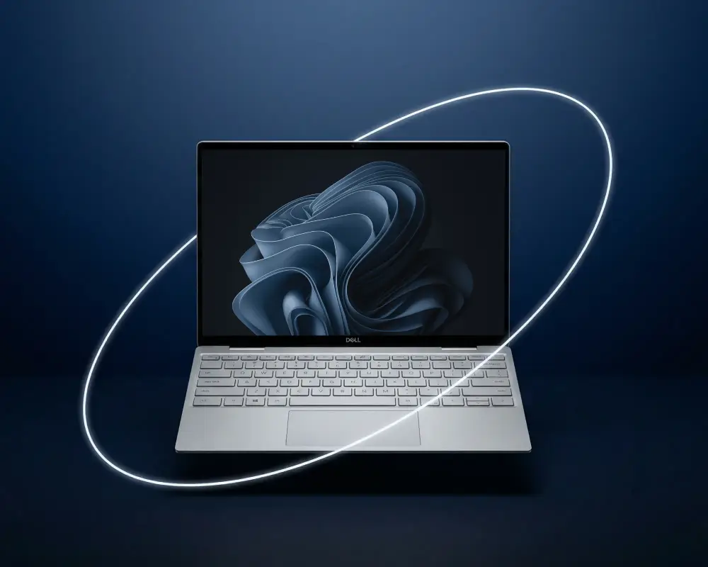Dell Laptop Mockup With Empty Screen Floating On Dark Background For Tech Presentations