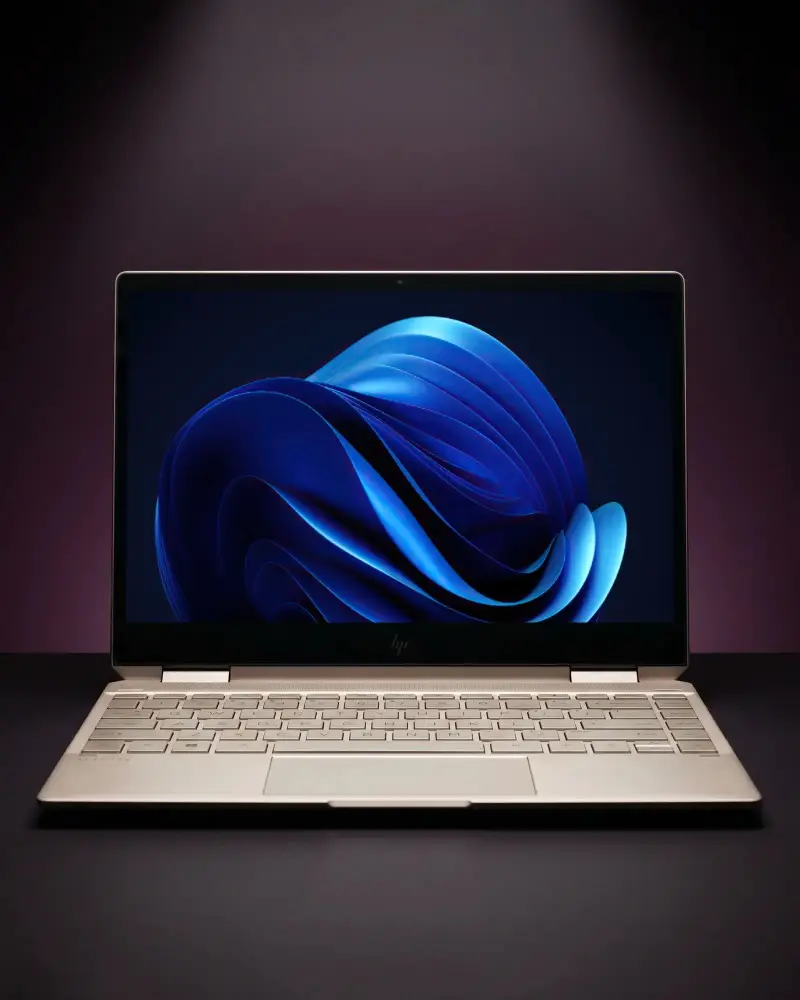 Sleek Portable Hp Laptop Mockup With Thin Bezels And Full Keyboard Layout For Modern Use