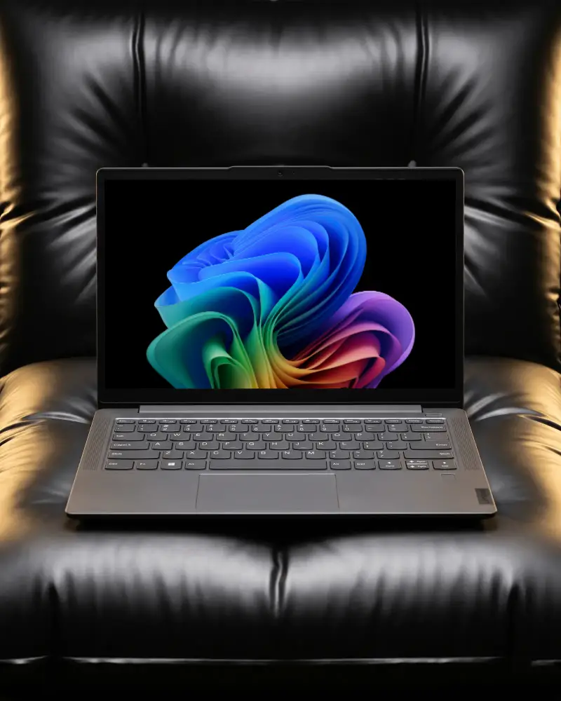 Lenovo Laptop Mockup With Open Screen On Comfortable Leather Surface For Digital Projects