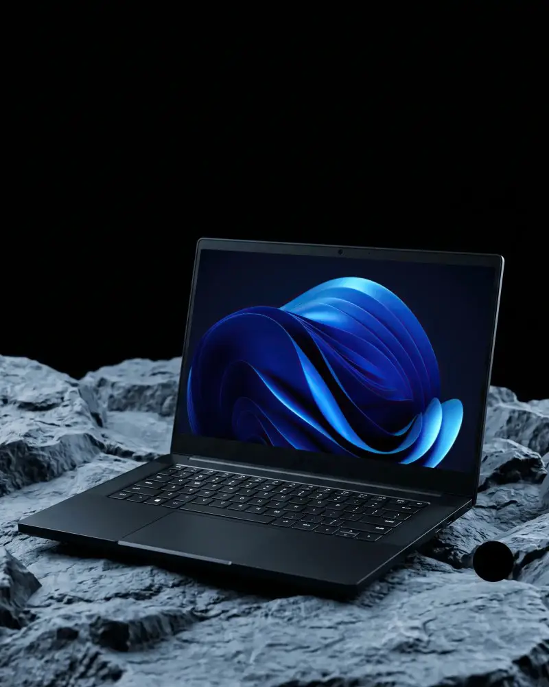 Sleek Modern Rezor Laptop Mockup With Open Screen Keyboard For Technology Service Presentation