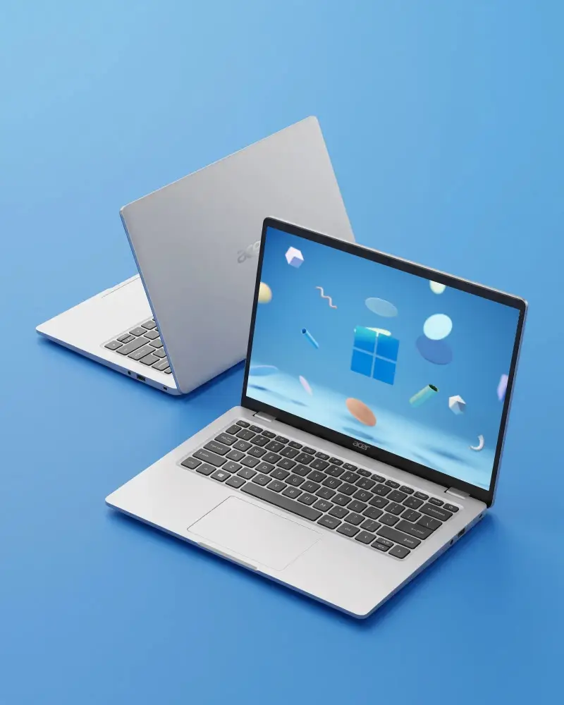 Modern Acer Laptop Mockup On Clean Minimal Background Showcasing Open And Closed Views