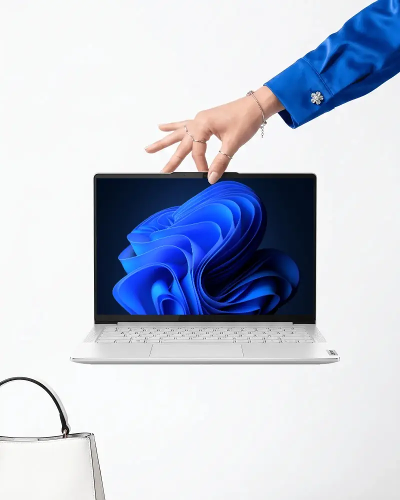 Stylish Minimalist Lenovo Laptop Mockup With Hand Holding Modern Sleek Device For Display