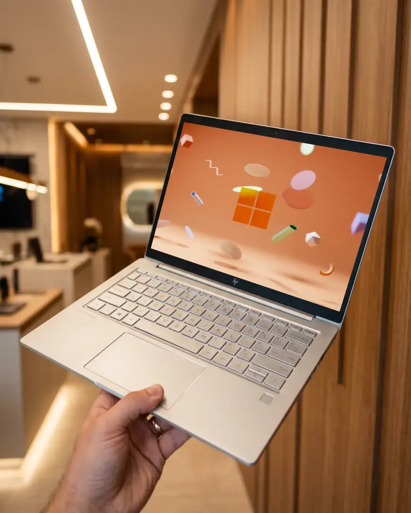 Portable Hp Laptop Mockup Handheld With Blank Screen For Creative Technology Showcase