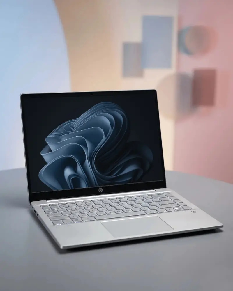 Modern Hp Laptop Mockup With Open Screen On Minimalist Tabletop Background Ideal For Presentations