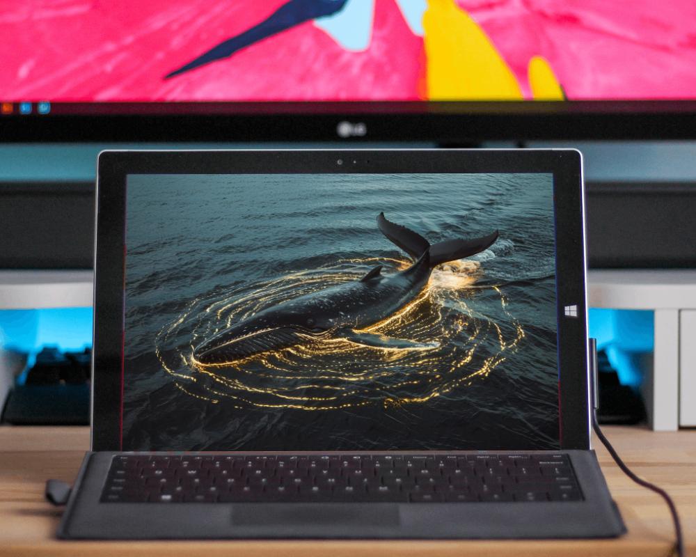Tablet Mockup On Desk Connected To Monitor In Dual Screen Setup