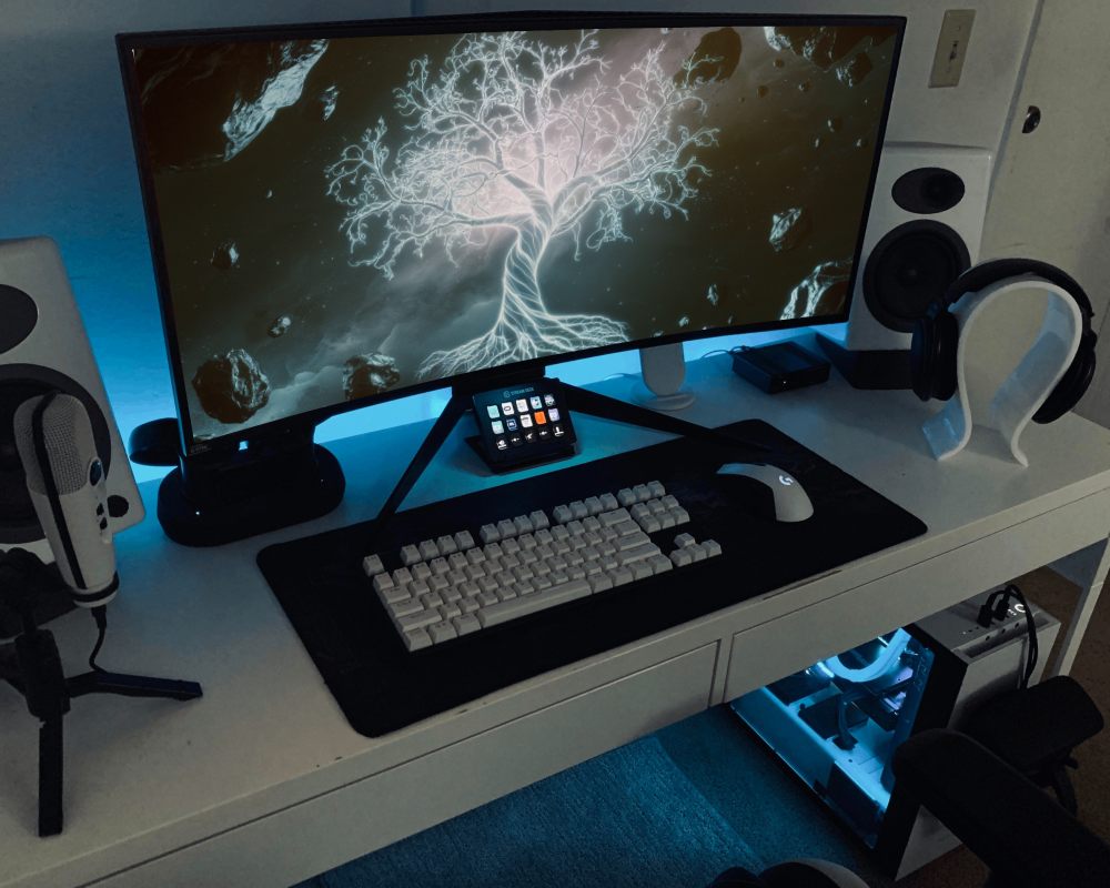 Ultrawide Window Display Mockup On Desk In Gaming Setup With Accessories