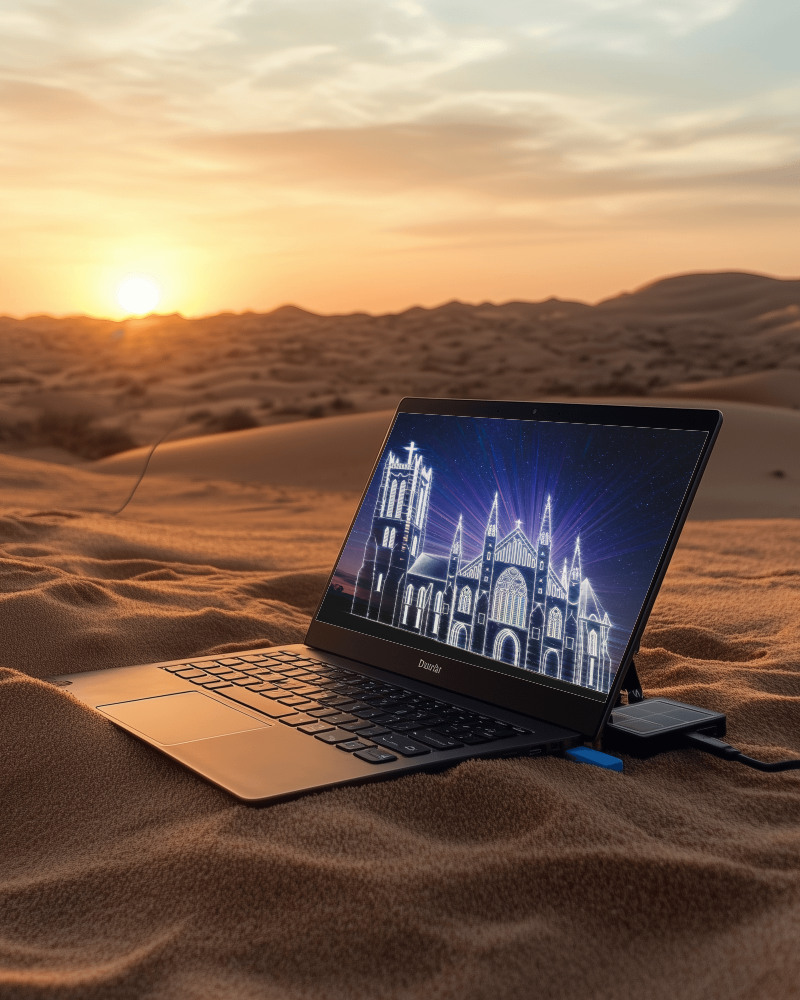 Desert Sunset Laptop Mockup In The Sands Outdoor Adventure And Remote Work Vibes 027
