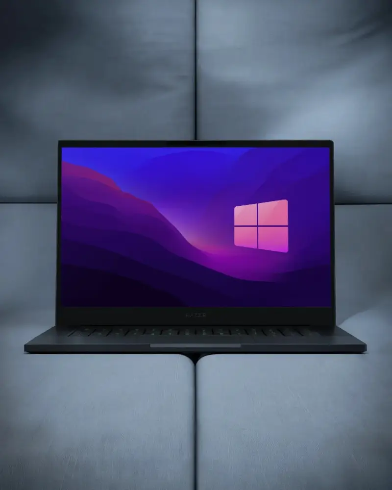 Portable Acer Laptop Mockup Setup On Comfortable Cushion Background Clean Design