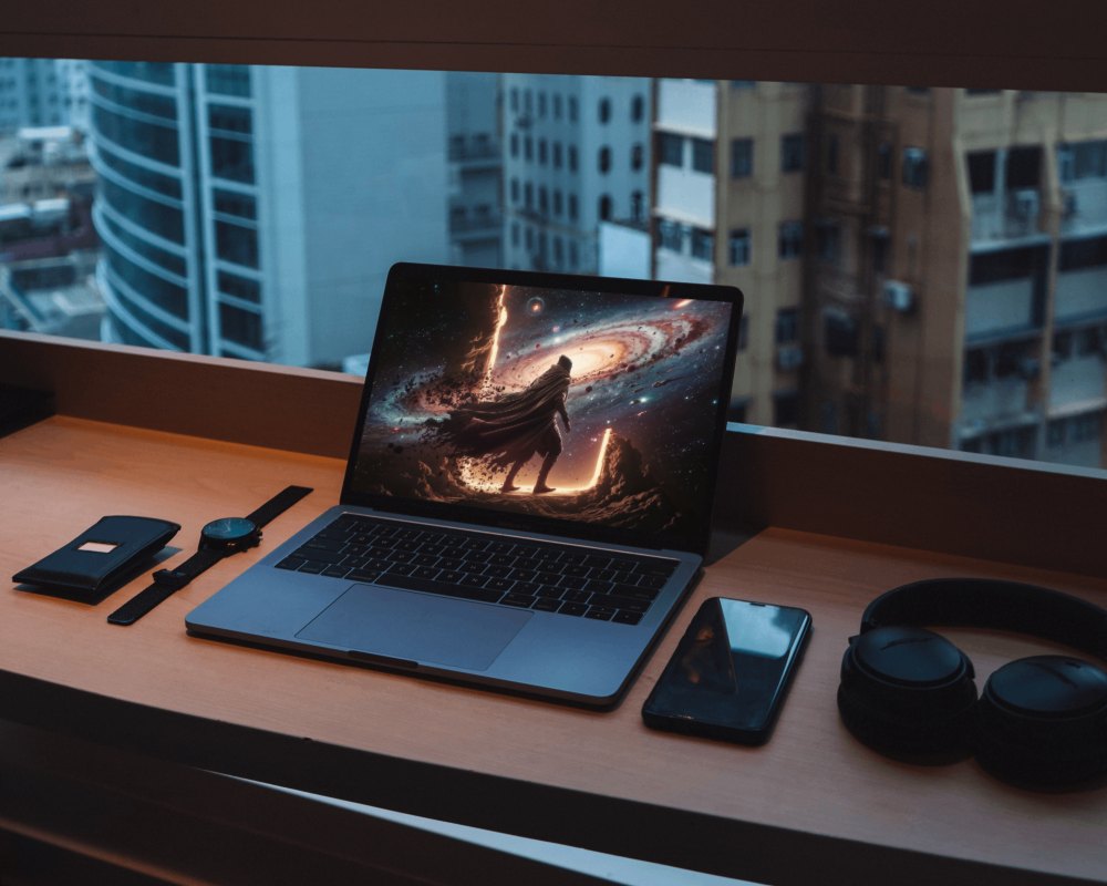 Laptop Mockup On Round Table In Cozy Living Room