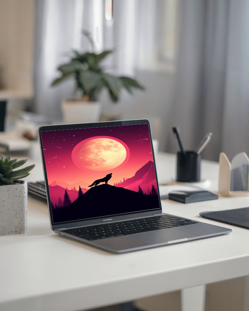 Modern Minimalist Office Laptop Mockup Macbook On White Desk With Greenery And Stationery Bright And Tidy Workmodern Minimalist Office Laptop Mockup Macbook On White Desk With Greenery And Stationery Bright And Tidy Workspace Professional And Focused Ambience 085