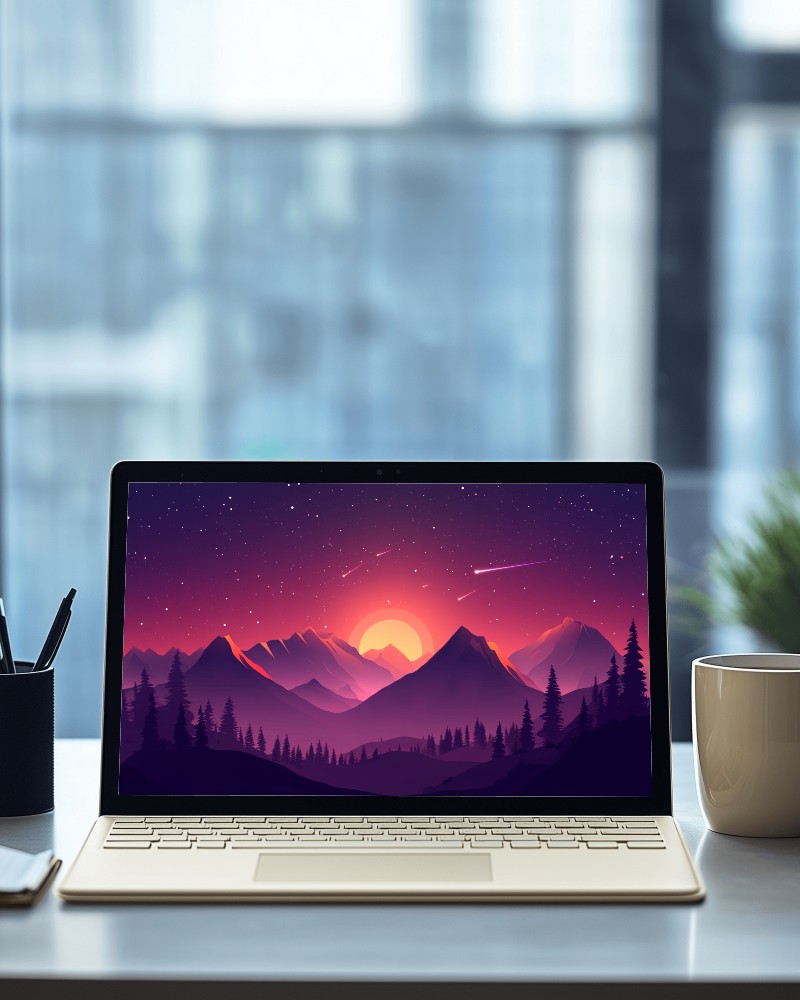 Modern Office Laptop Mockup Bright Window View Minimalist Workspace 051