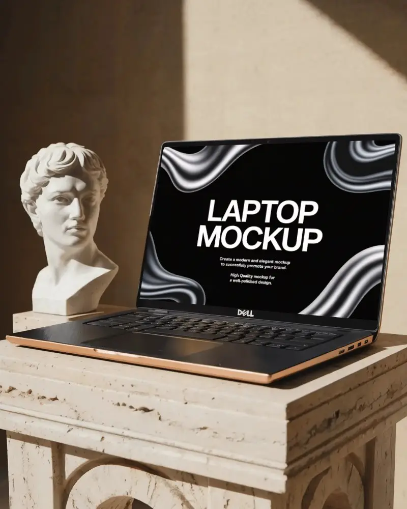 modern-laptop-mockup-on-classical-stone-pedestal-with-sculpture-for-professional-presentation