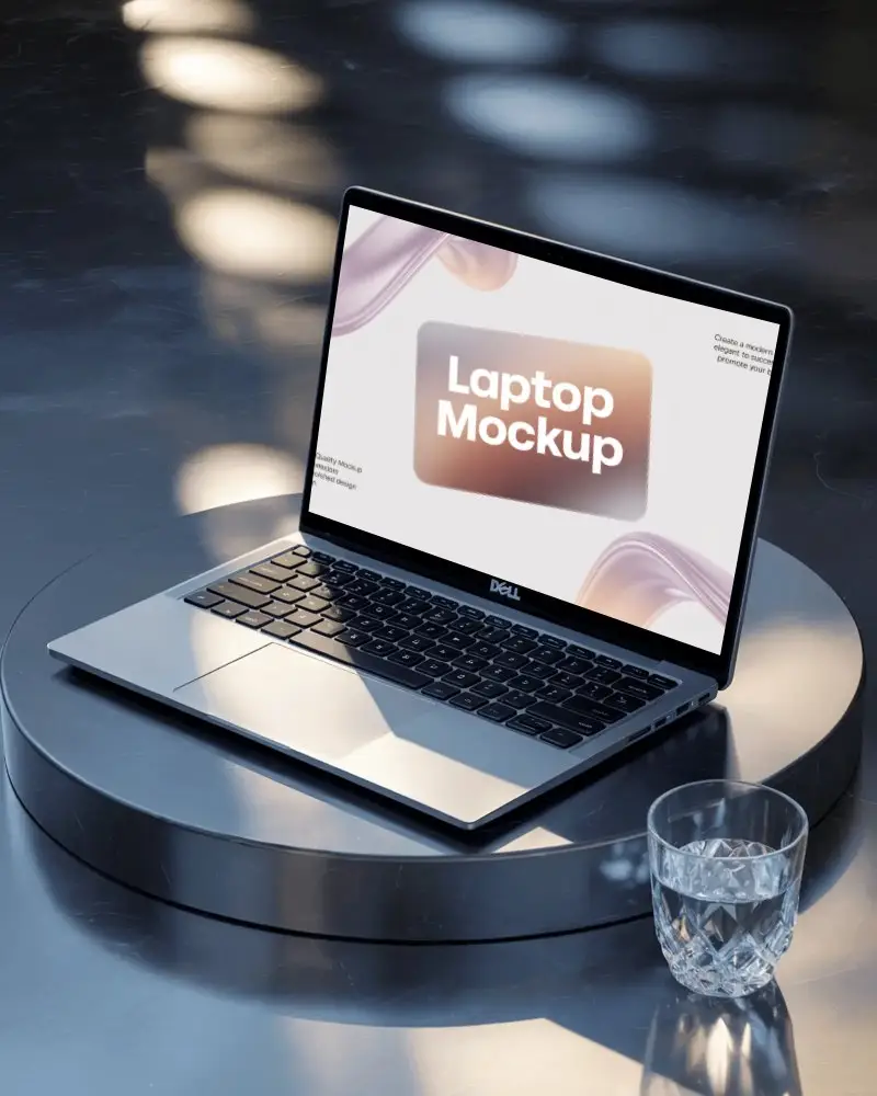 sleek-modern-laptop-mockup-with-keyboard-and-empty-screen-on-reflective-surface
