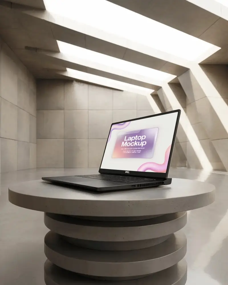 sleek-modern-laptop-mockup-on-round-pedestal-in-minimalist-architectural-light-filled-interior